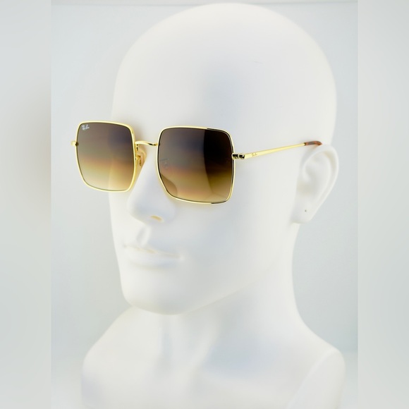 Ray-Ban Square Classic Sunglasses RB1971 Gold Frame Light Brown Gradient Lenses - Picture 2 of 14